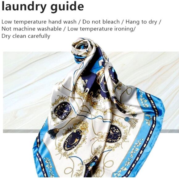 Women's Fashion Red or Blue Print Square Scarf Soft Satin Silky Shawl Scarves - Picture 3 of 5